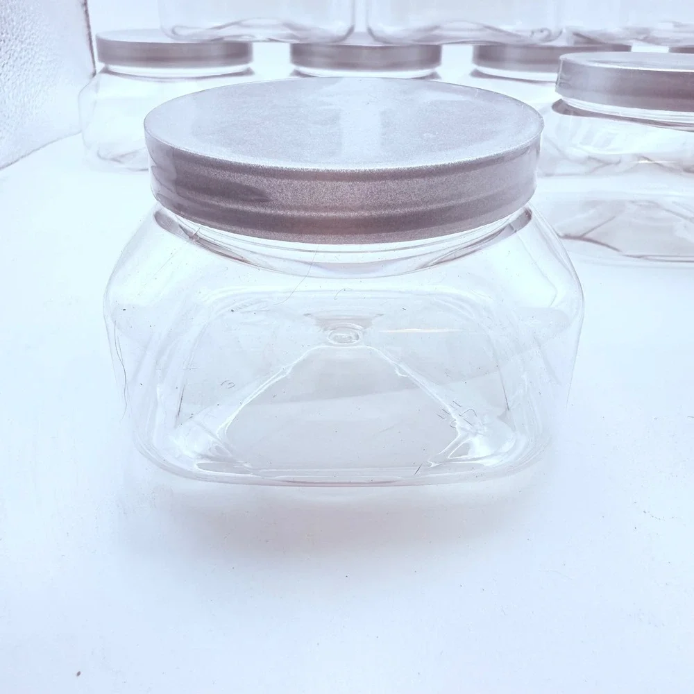 13 Clear Square Plastic Jars with Silver Lids 8oz Cosmetics Crafts Party Favors